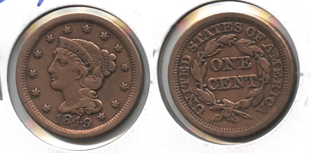 1849 Coronet Large Cent Fine-12 #l Cleaned