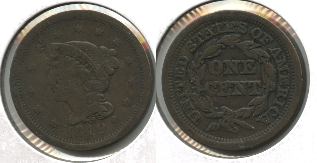 1849 Coronet Large Cent Fine-12 #o Obverse Damage