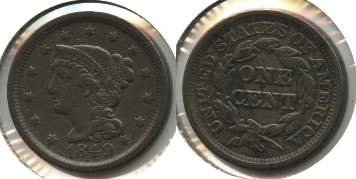 1849 Coronet Large Cent Fine-12 #r Cleaned Retoned