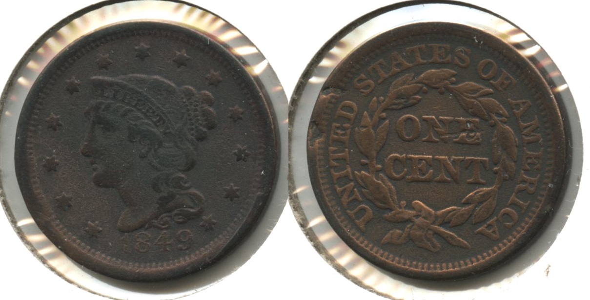 1849 Coronet Large Cent Fine-12 #v Cleaned