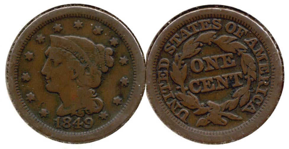 1849 Coronet Large Cent VG-8