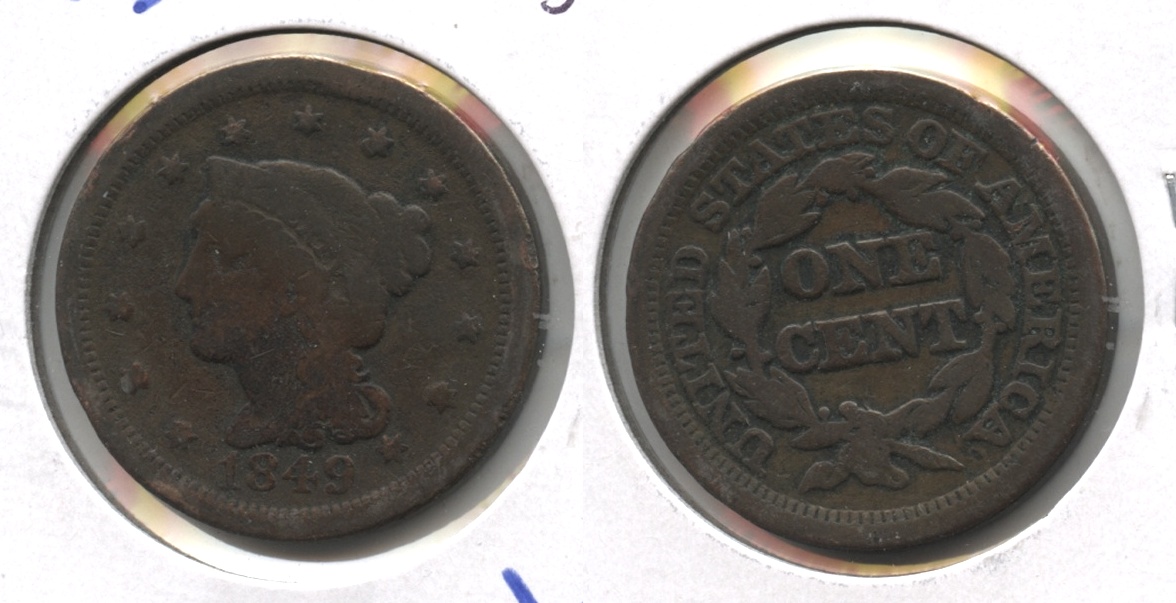 1849 Coronet Large Cent VG-8 #i Bit Ugly