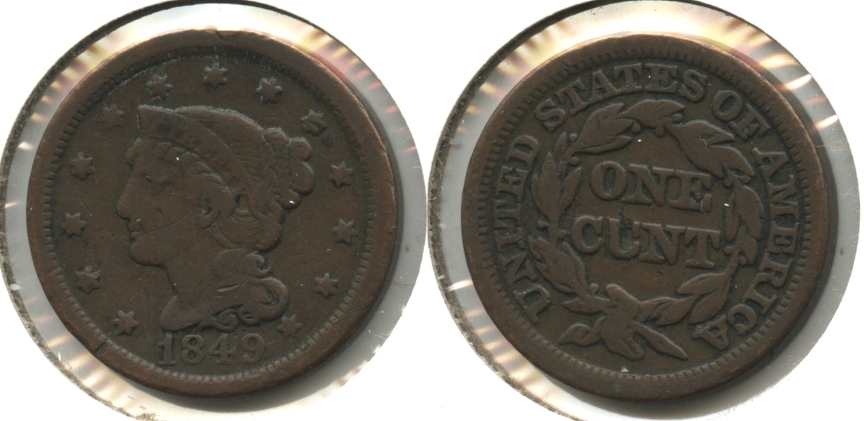 1849 Coronet Large Cent VG-8 #n Reverse Damage