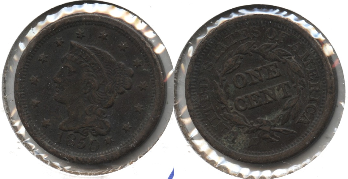1850 Coronet Large Cent AU-50 Dark