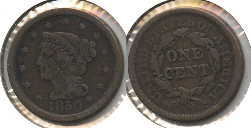 1850 Coronet Large Cent Fine-12 #h Obverse Scratches