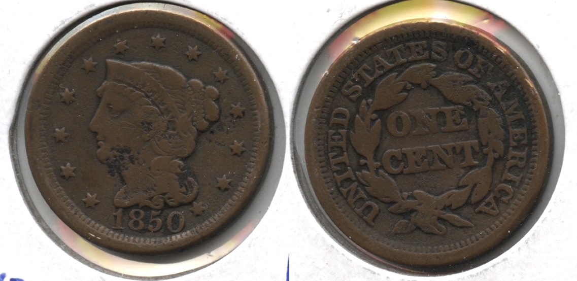 1850 Coronet Large Cent Fine-12 #j Some Pitting