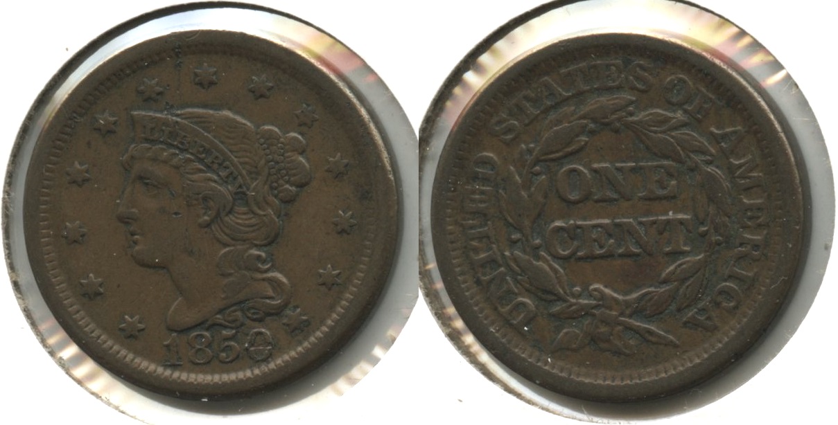 1850 Coronet Large Cent Fine-15 Obverse Marks