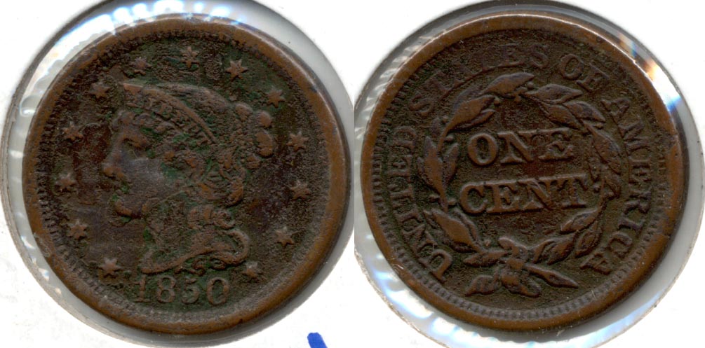 1850 Coronet Large Cent VF-20 a Verdigris