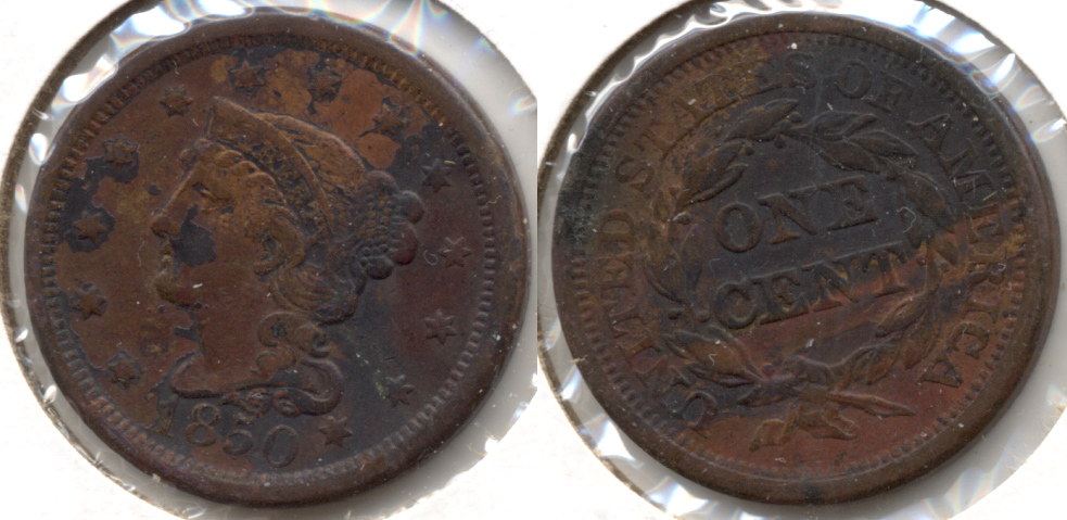 1850 Coronet Large Cent VF-20 b Discolored