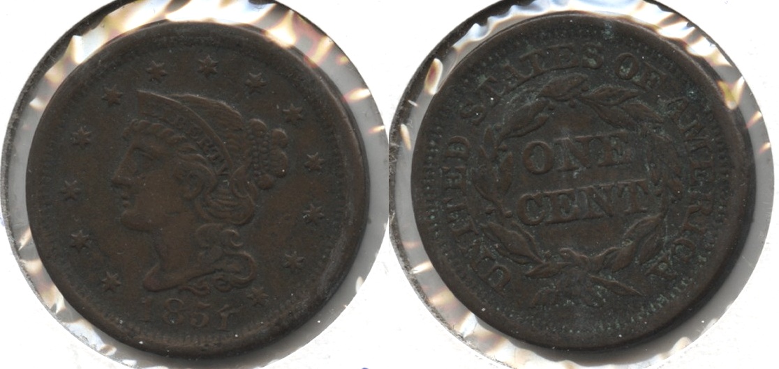 1851 Coroned Large Cent EF-40 Light Porosity