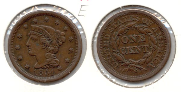1851 Coroned Large Cent EF-45