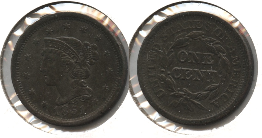 1851 Coroned Large Cent EF-45 #a