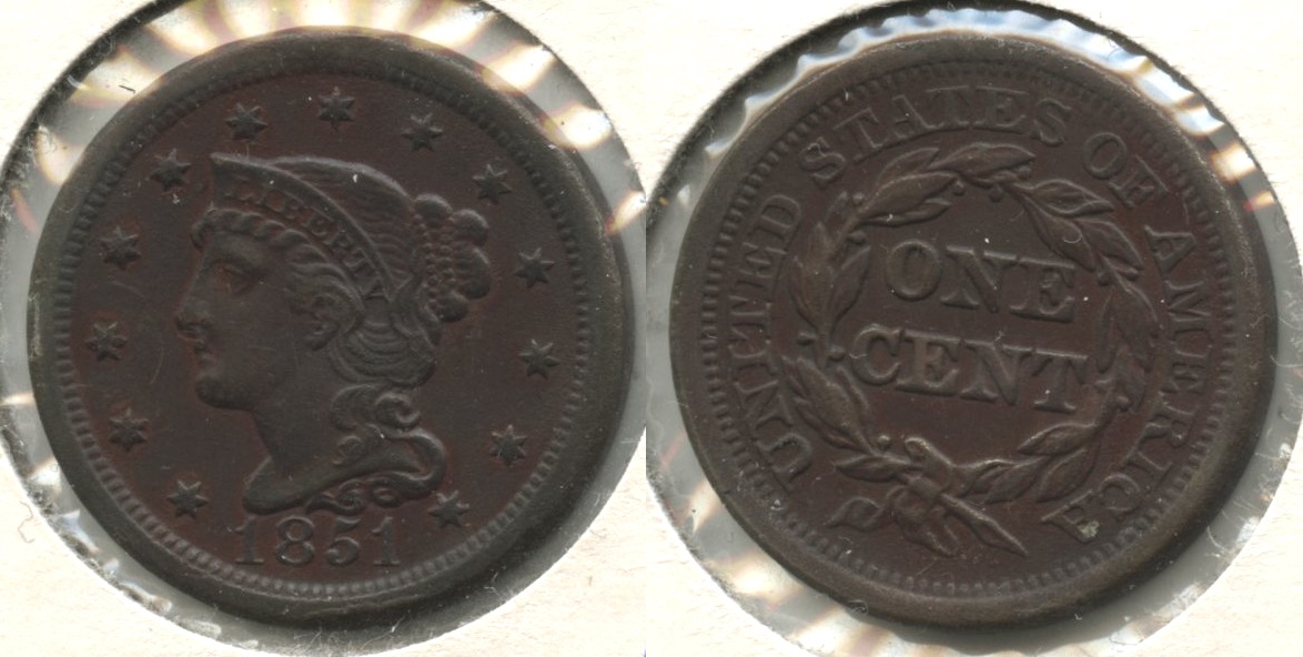 1851 Coronet Large Cent EF-45 #c Red Tint