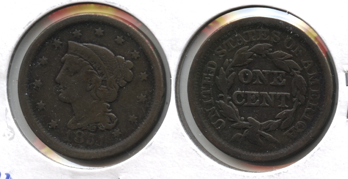 1851 Coronet Large Cent Fine-12 #ae