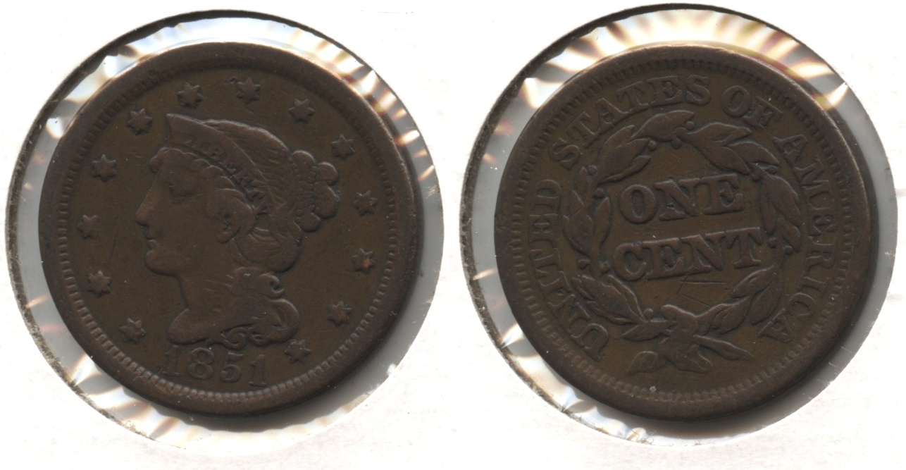1851 Coronet Large Cent Fine-12 #ak