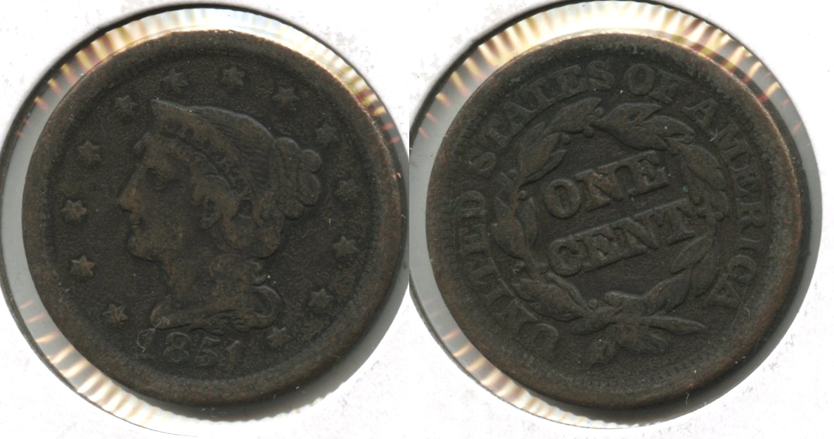 1851 Coronet Large Cent Fine-12 #ap