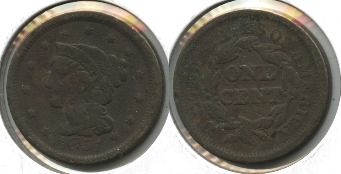 1851 Coronet Large Cent Fine-12 #ar Porous