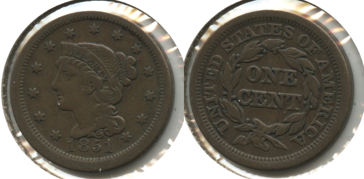 1851 Coronet Large Cent Fine-12 #bd