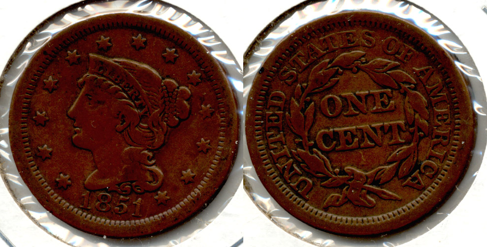 1851 Coroned Large Cent Fine-12 c