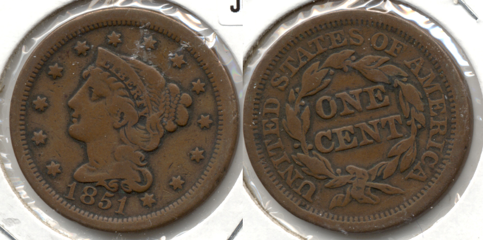 1851 Coronet Large Cent Fine-12 d