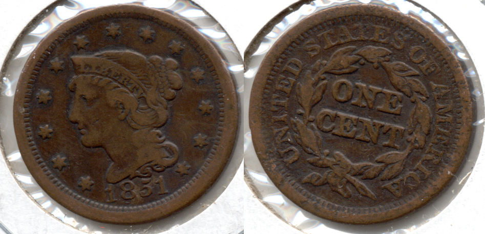 1851 Coronet Large Cent Fine-12 f Rough Reverse