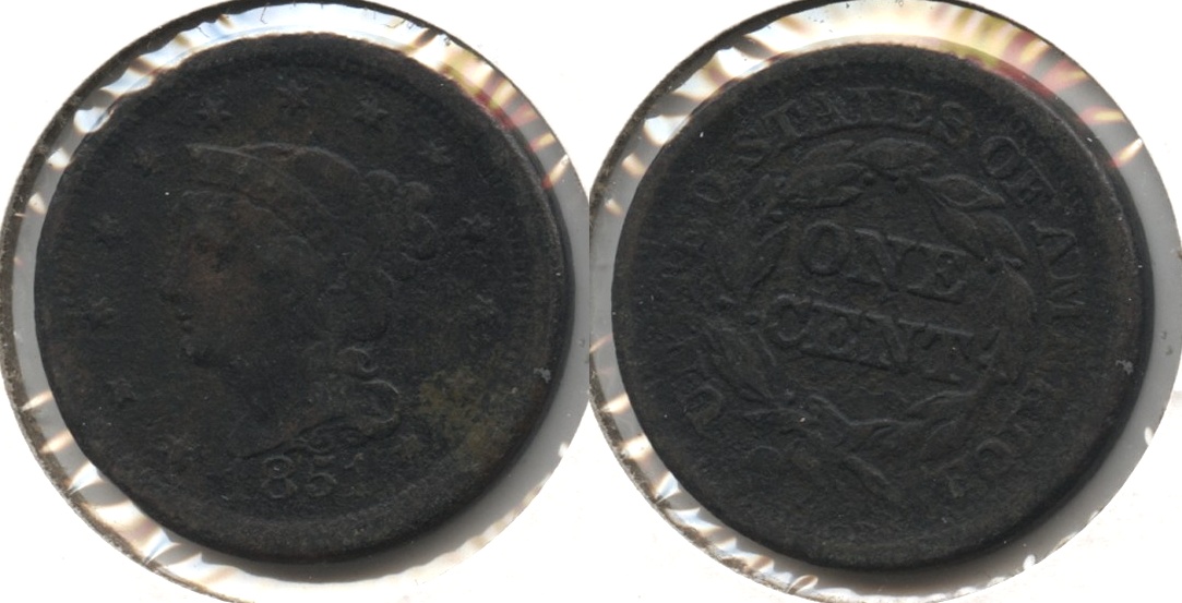 1851 Coronet Large Cent Fine-12 #j Dark Pitted