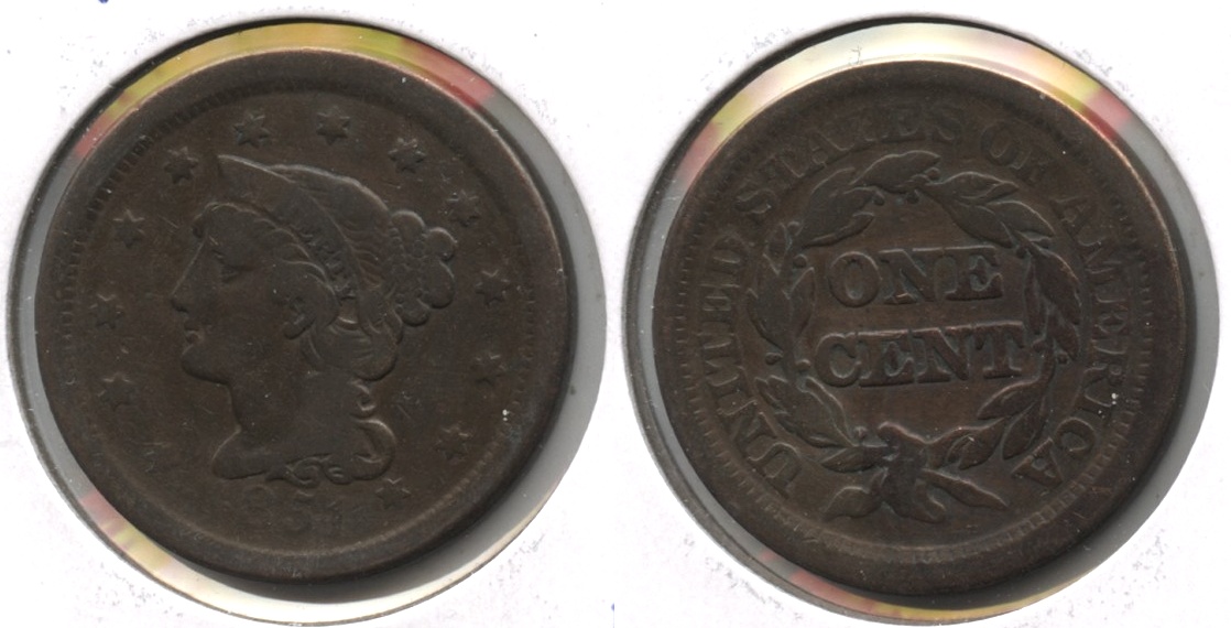 1851 Coronet Large Cent Fine-12 #o Cleaned Retoned
