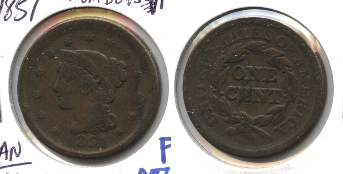 1851 Coronet Large Cent Fine-12 #x Rim Bumps
