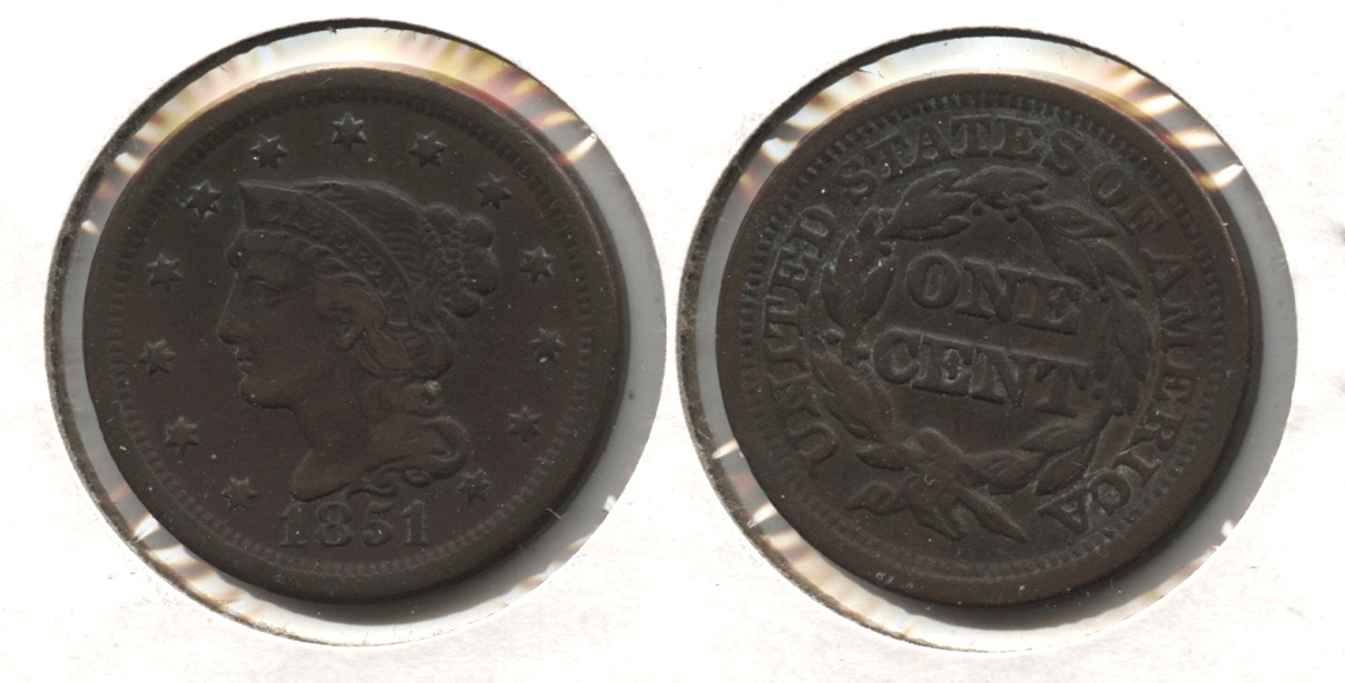 1851 Coroned Large Cent Fine-15 Bit Dark