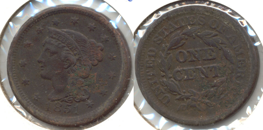 1851 Coroned Large Cent VF-20 Rough