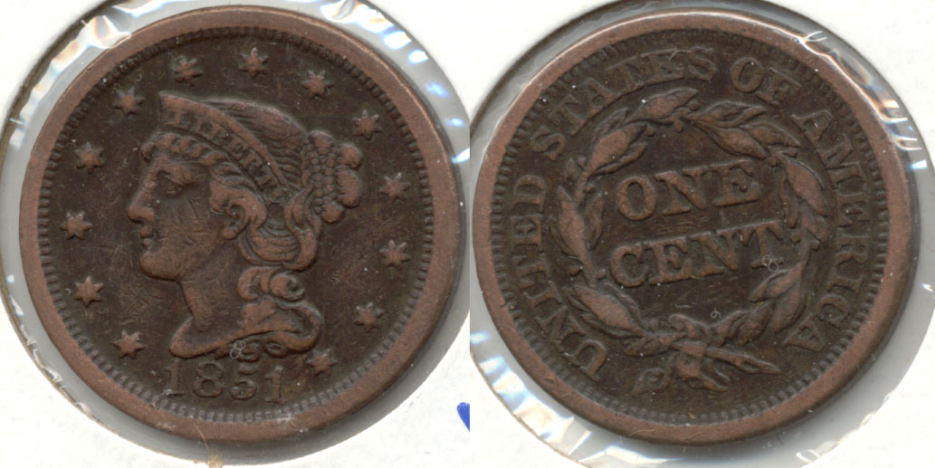 1851 Coroned Large Cent VF-20 a