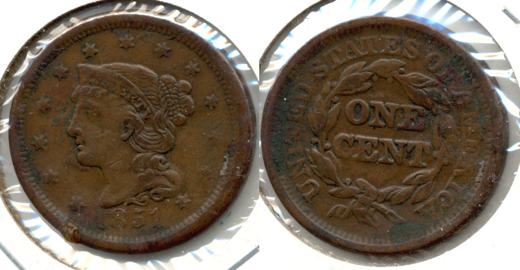 1851 Coroned Large Cent VF-20 c Problems