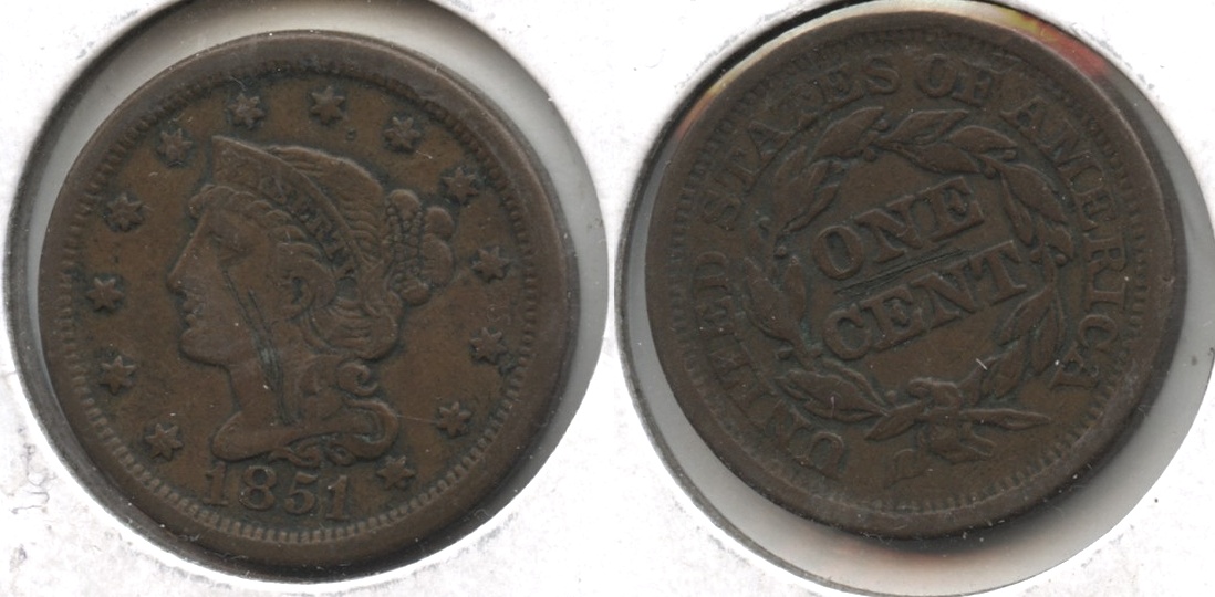 1851 Coronet Large Cent VF-20 #g Obverse Scratch