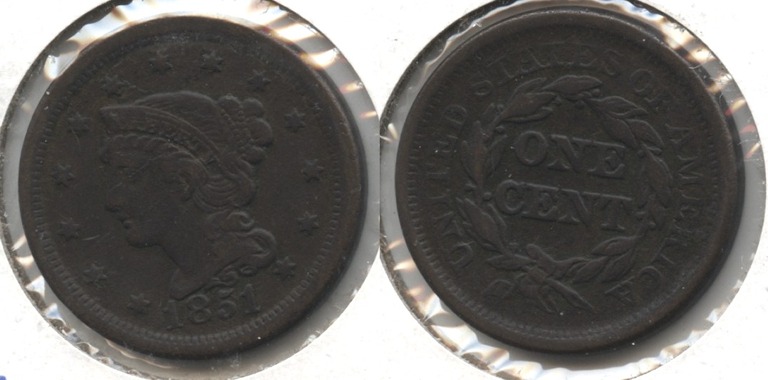 1851 Coronet Large Cent VF-20 #i Bit Dark