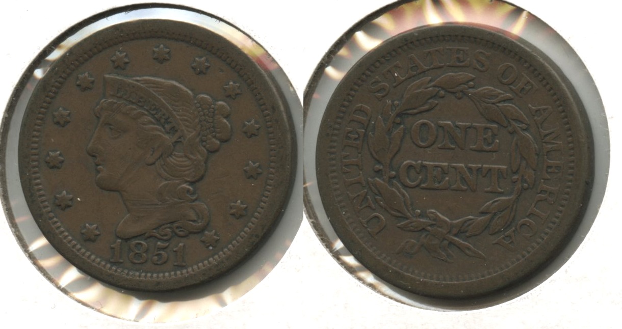 1851 Coronet Large Cent VF-20 #p Old Marks