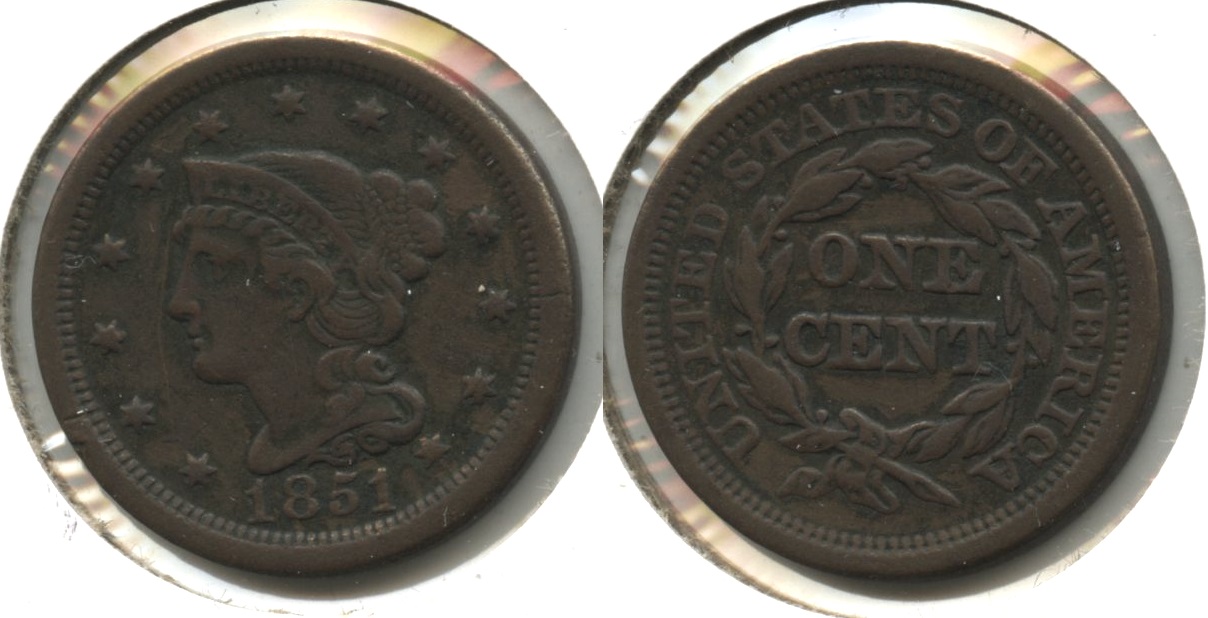 1851 Coronet Large Cent VF-20 #q Obverse Scratch