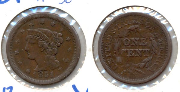 1851 Coroned Large Cent VF-30
