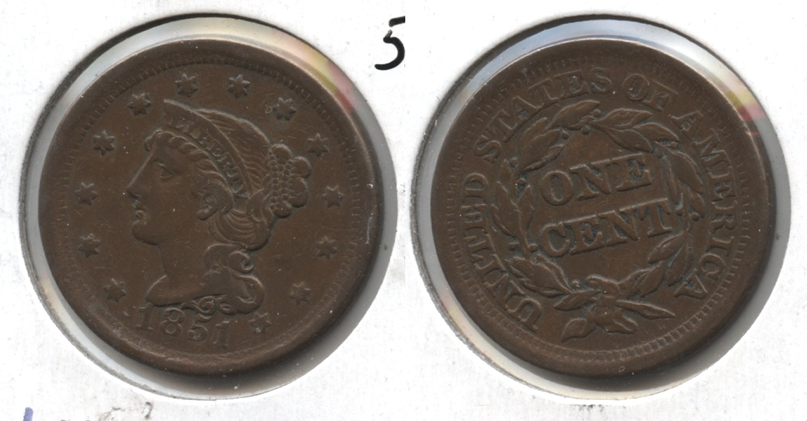 1851 Coroned Large Cent VF-30 #b