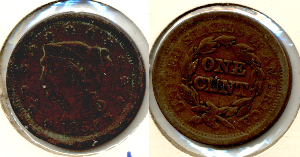 1851 Coroned Large Cent VG-8 c Dark Obverse