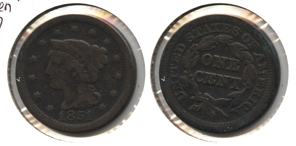 1851 Coronet Large Cent VG-8 #p 1851 over 81
