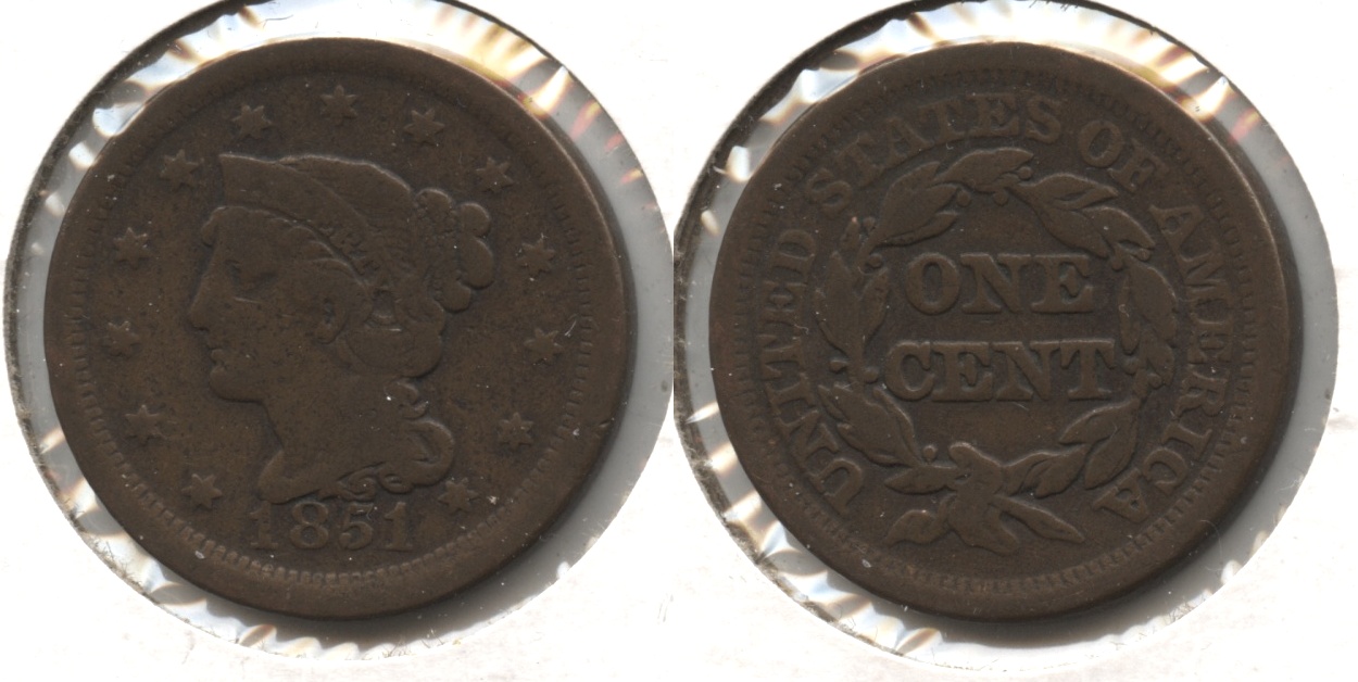 1851 Coronet Large Cent VG-8 #r Newcomb-10