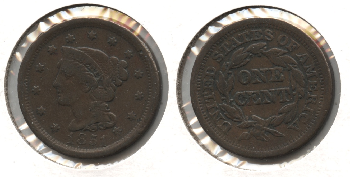 1851 Coronet Large Cent VG-8 #s Newcomb-5