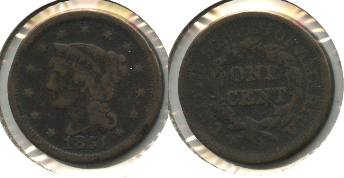 1851 Coronet Large Cent VG-8 #y Dark