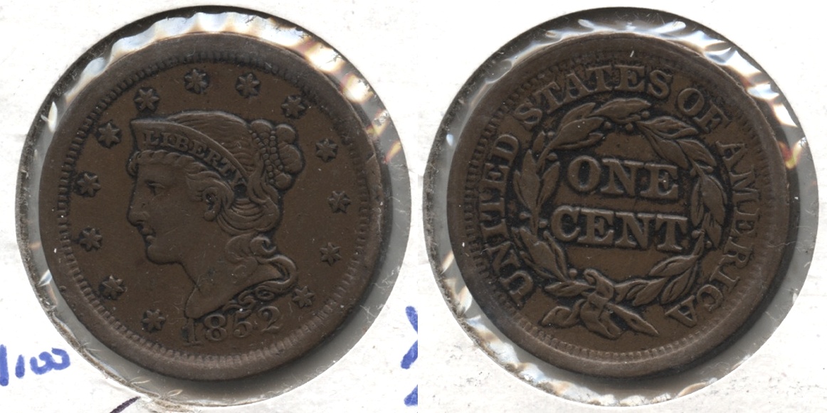 1852 Coronet Large Cent EF-45