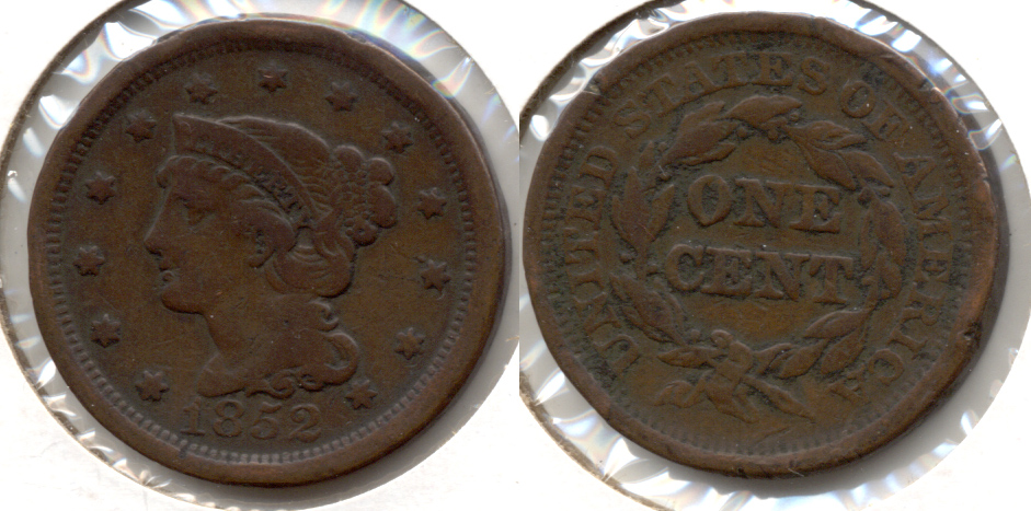 1852 Coronet Large Cent Fine-12 Rim Bumps