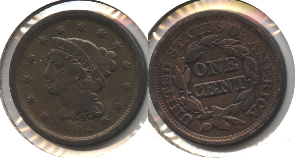 1852 Coronet Large Cent Fine-12 #a Cleaned