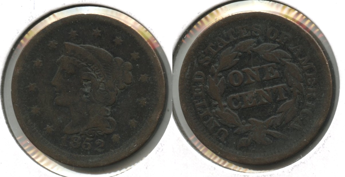 1852 Coronet Large Cent Fine-12 #ad Obverse Bump