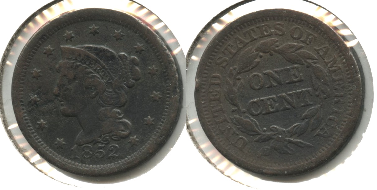 1852 Coronet Large Cent Fine-12 #aj Bit Dark