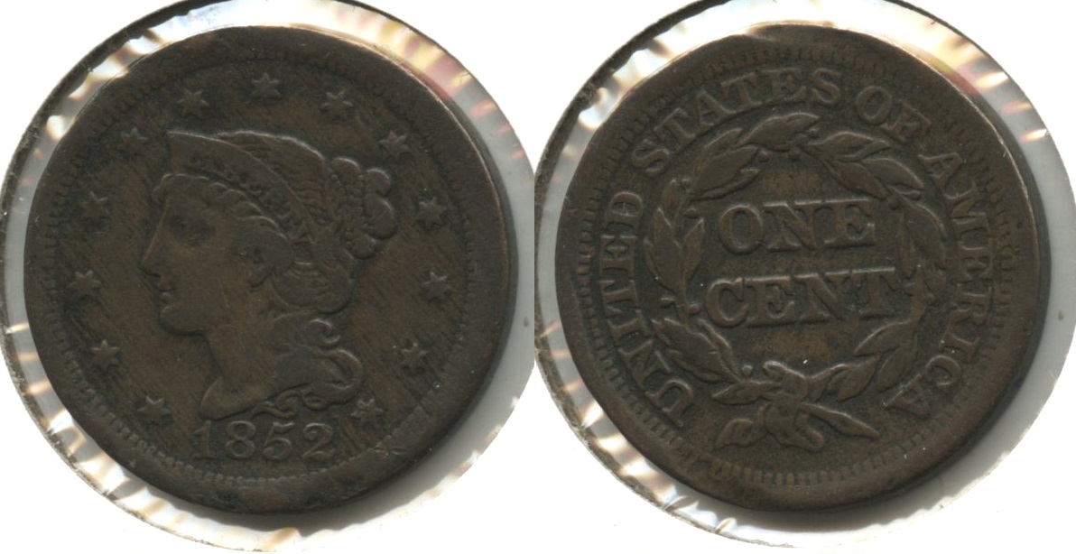 1852 Coronet Large Cent Fine-12 #al Edge Damage