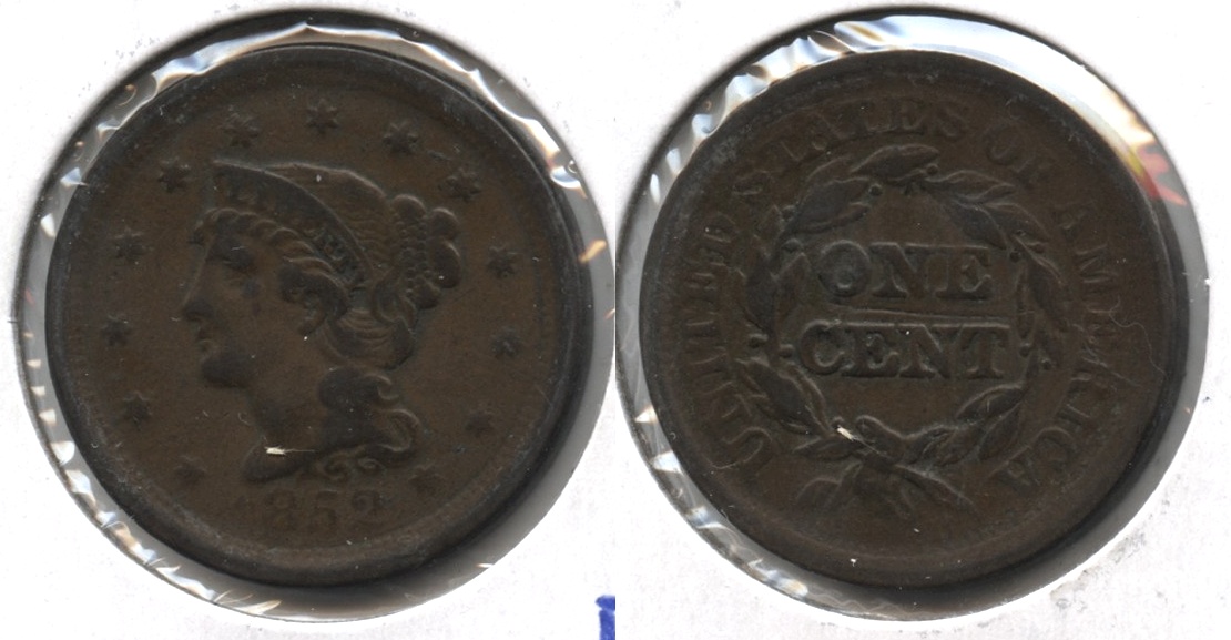 1852 Coronet Large Cent Fine-12 #h Reverse Scratch